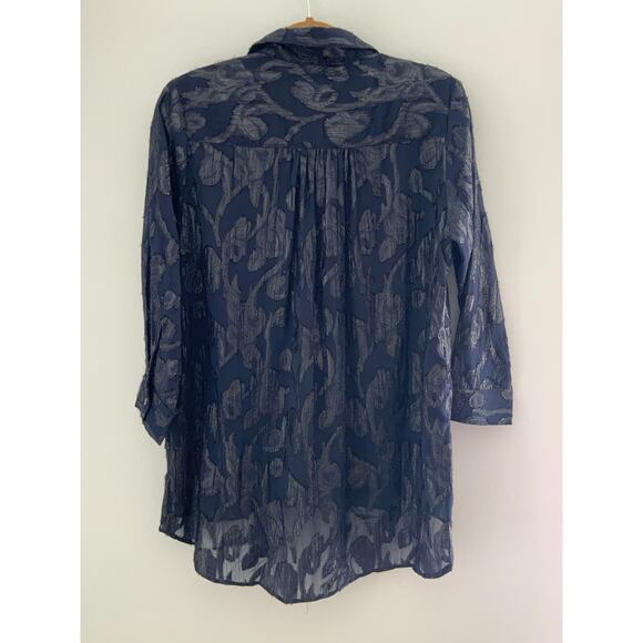 Boho Chic Navy Blouse NWT size large $120 retail - Picture 3 of 5